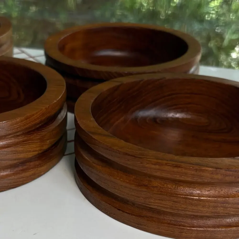 Set of 4 Vintage Thailand Teak Wood Bowls by Good Wood